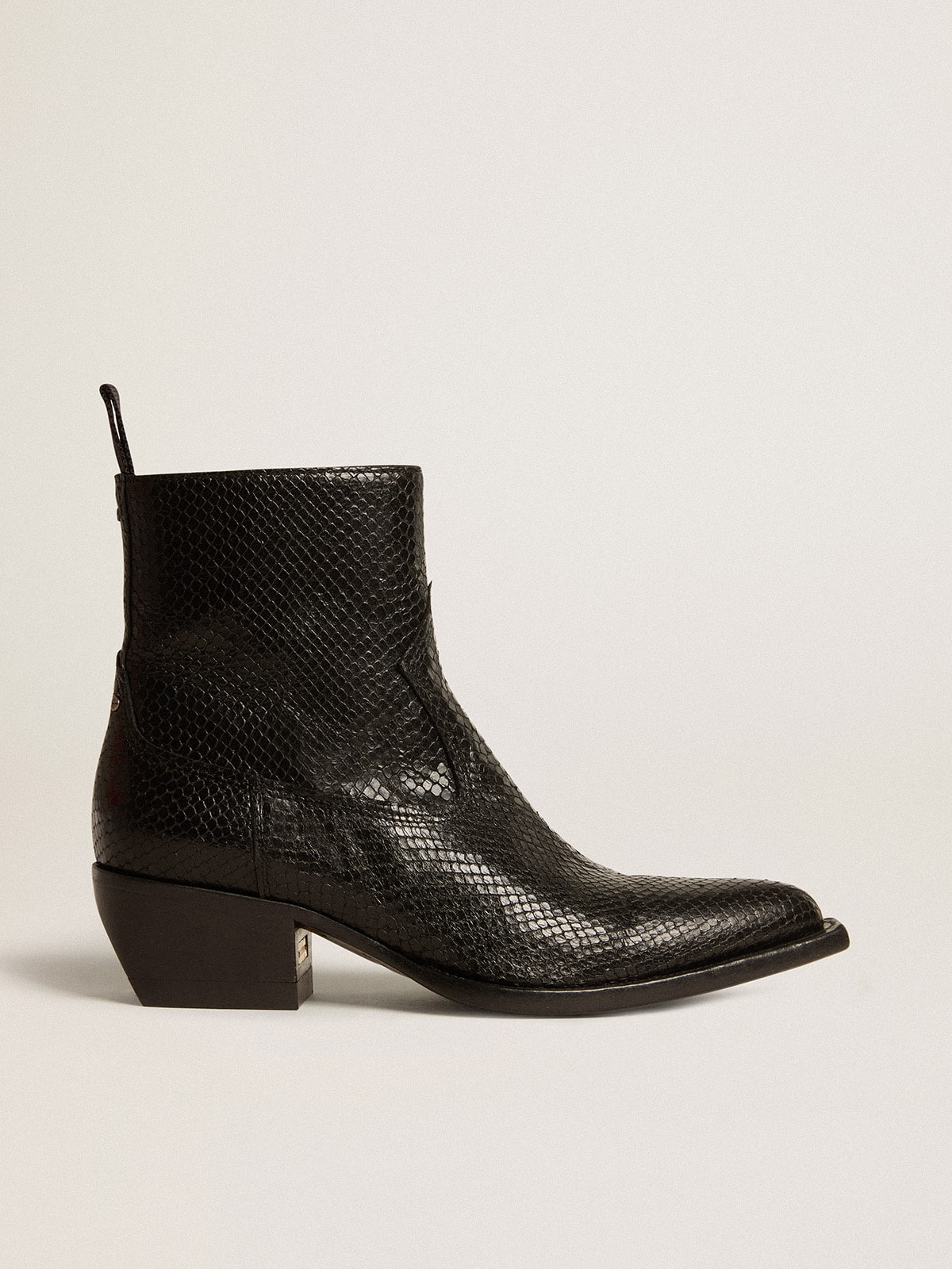 Low Debbie boots in black snake-print leather| Golden Goose