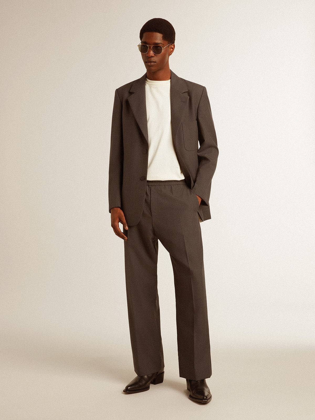 Men's soft pants in anthracite gray wool