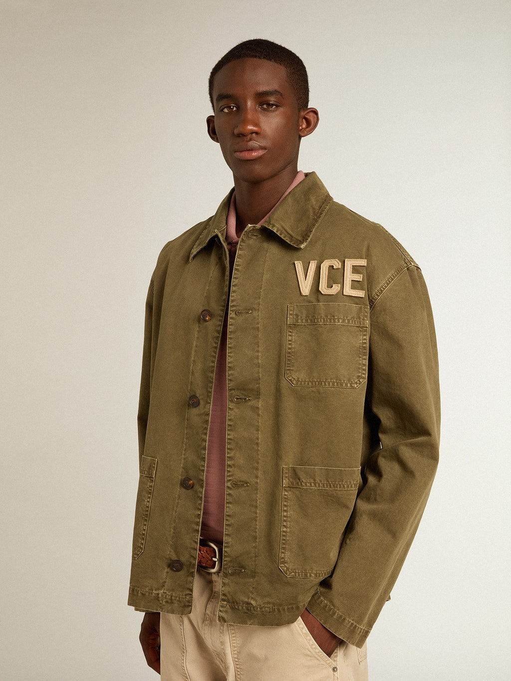 Men's olive-colored cotton shirt
