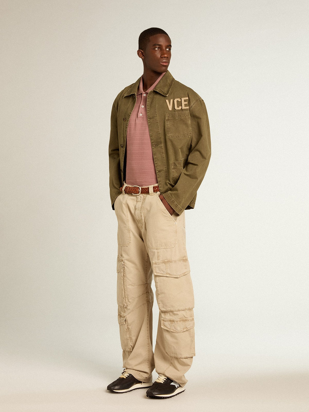 Men's olive-colored cotton shirt