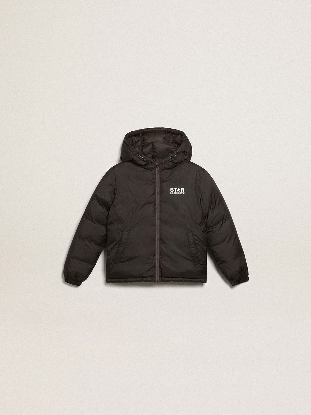 Black jacket with hood and maxi star on the back
