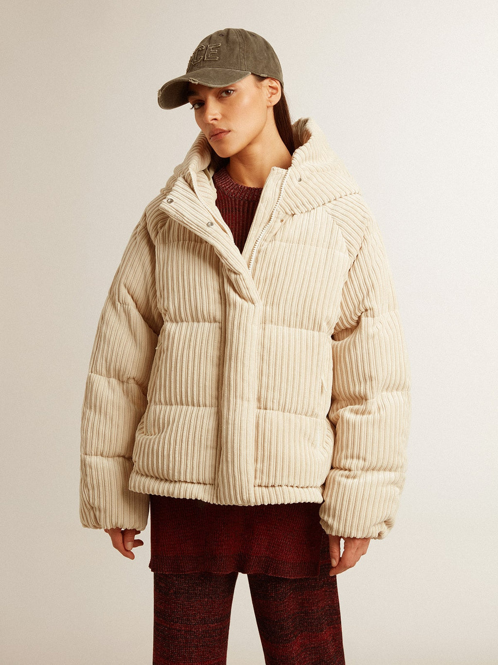 Padded ecodown jacket with zip fastening and hood