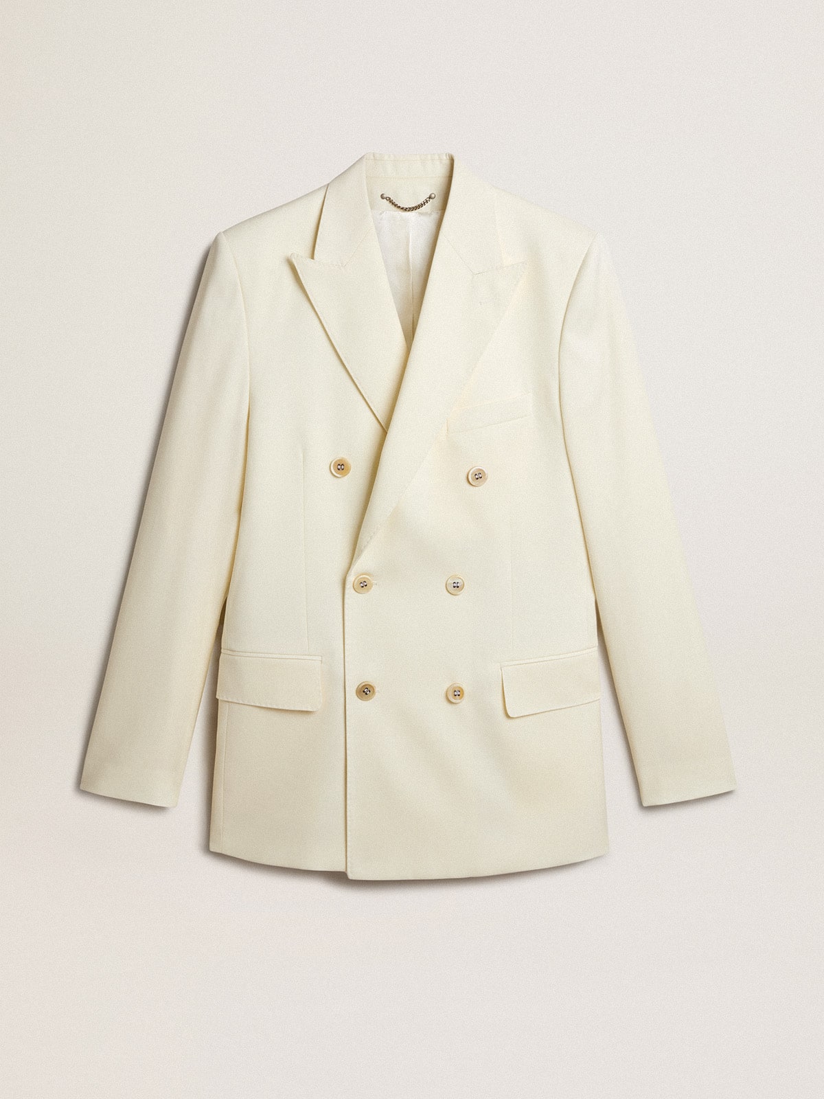 Men's cream-colored double-breasted blazer