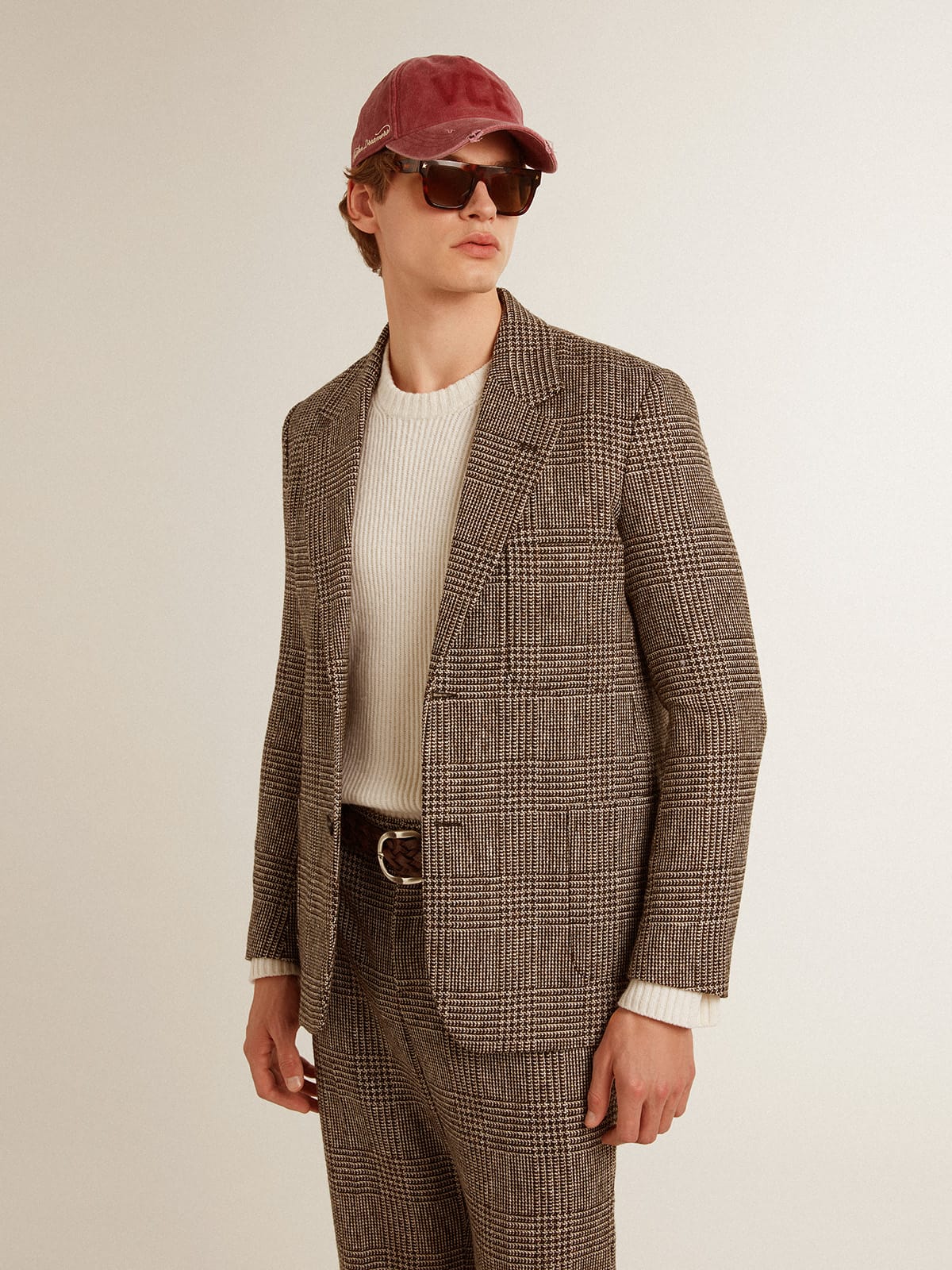 Gray single-breasted blazer for men in houndstooth wool