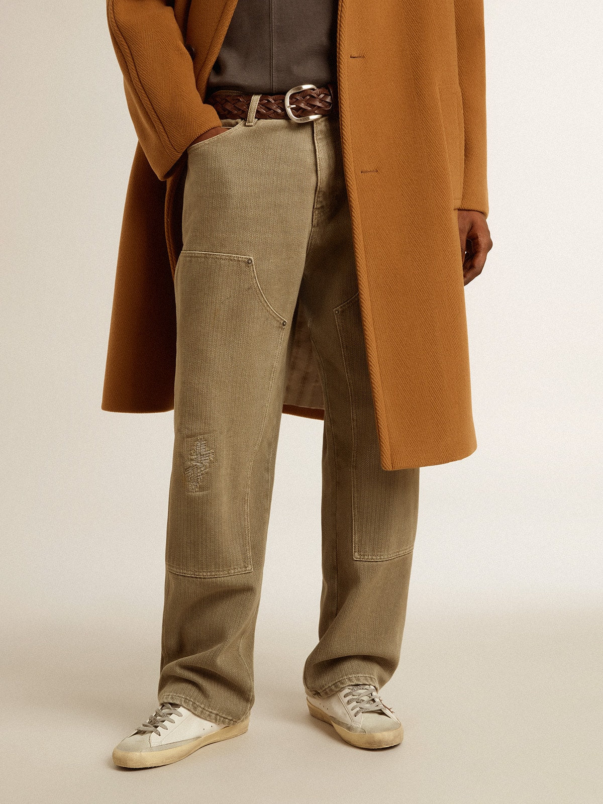 Men's distressed-effect cotton pants