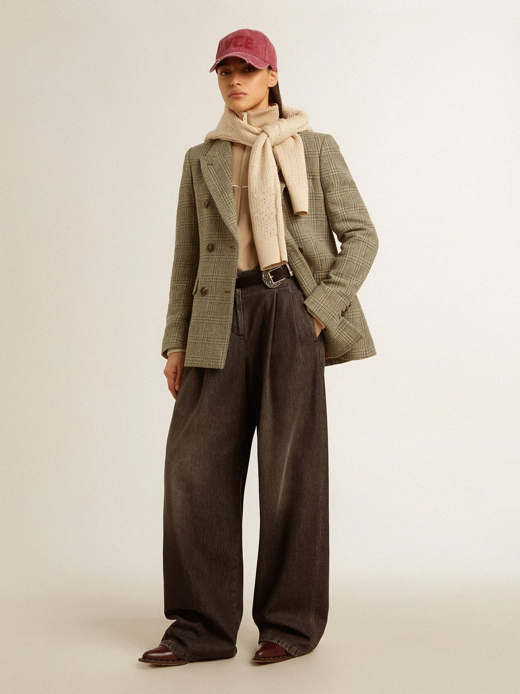 Women's double-breasted blazer in Shetland wool