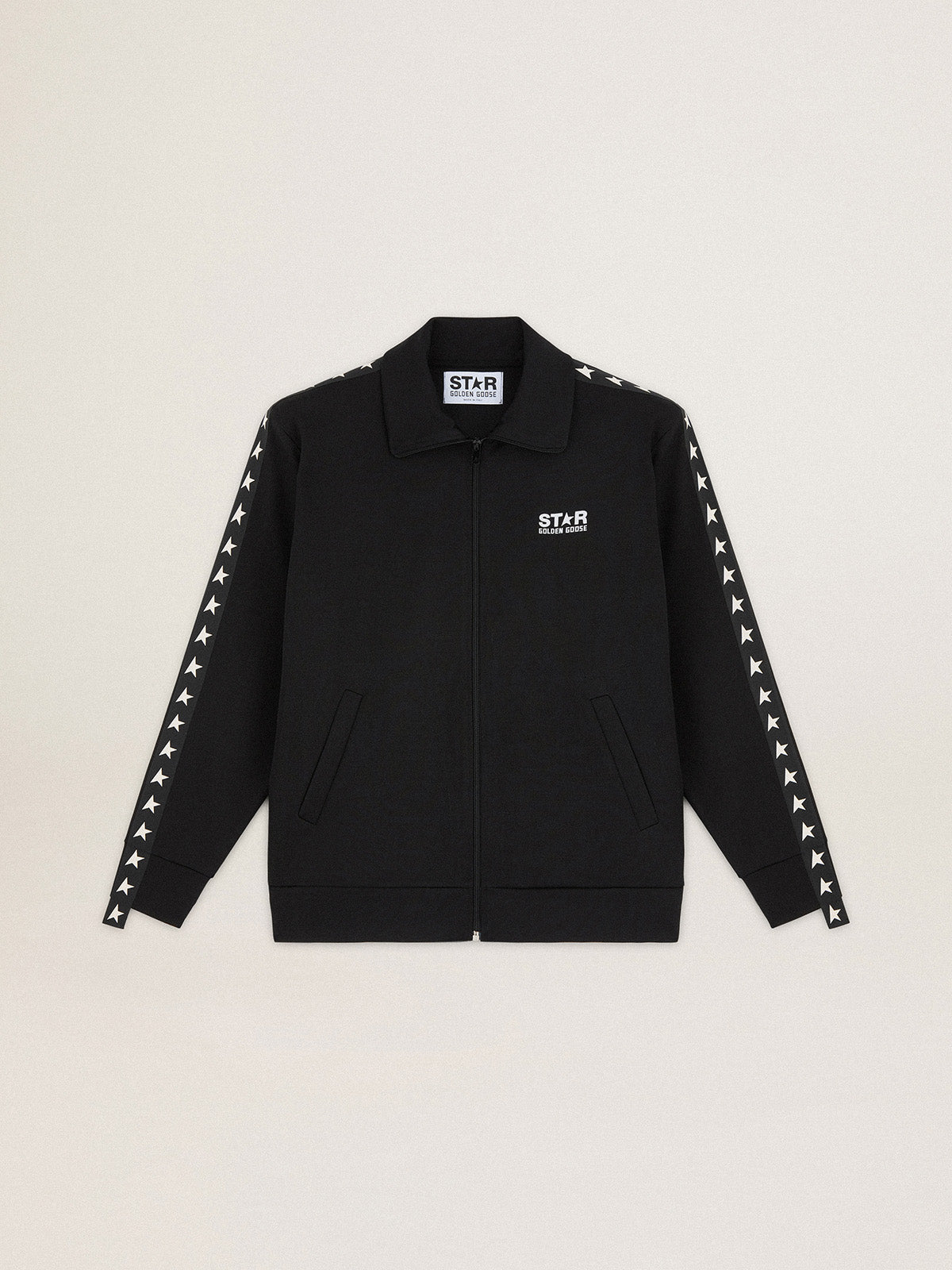 Men's black zipped sweatshirt with white stars| Golden Goose