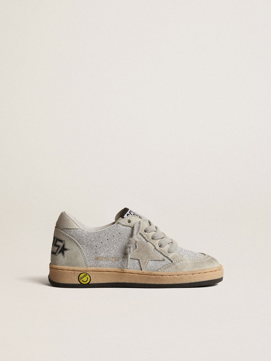 Ball Star Young in glitter with ice-gray suede inserts| Golden Goose