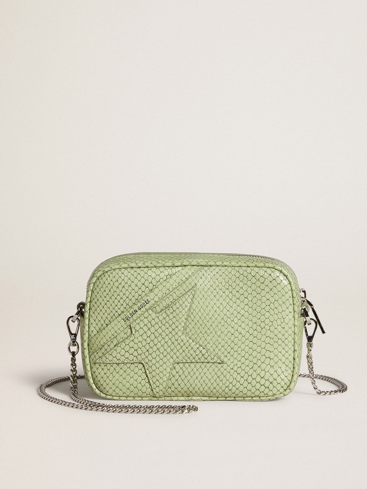 Mini Star Bag in light green snake-print leather| Golden Goose