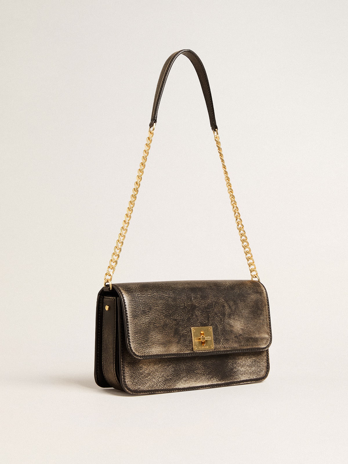 Gioia Bag in black vintage leather with gold details| Golden Goose
