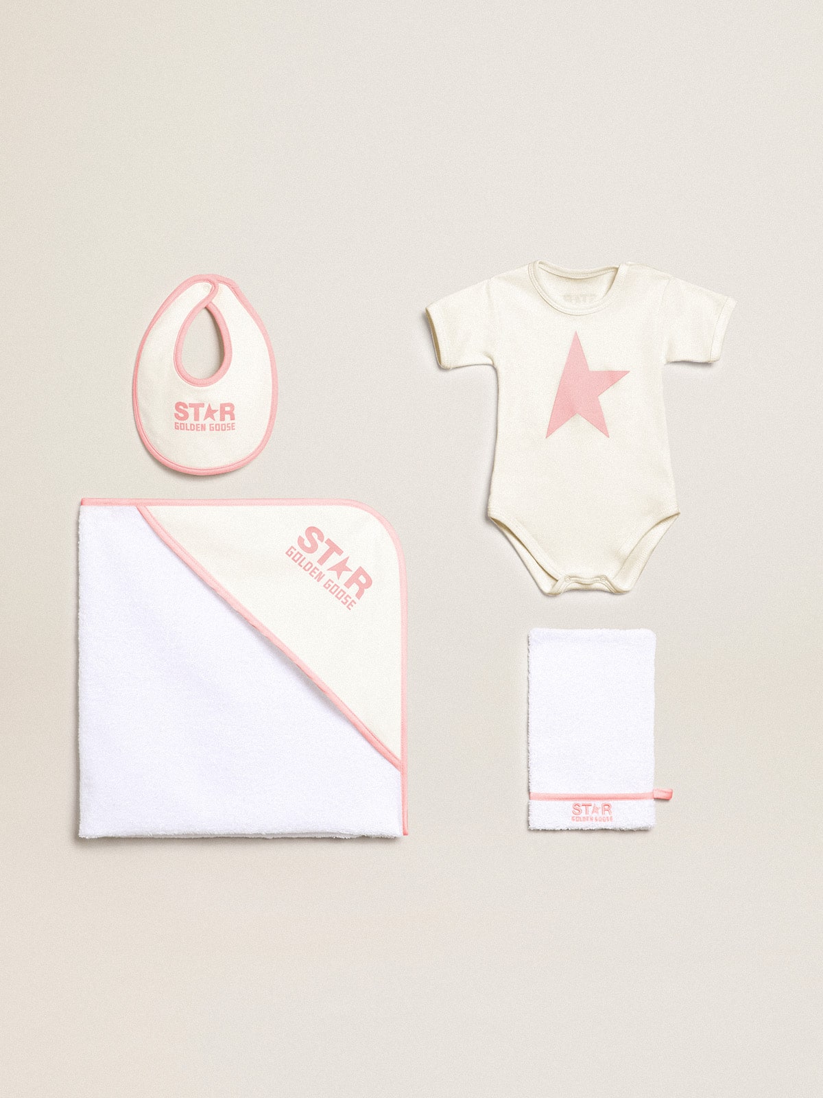 Gift set in white with pink trim and logo| Golden Goose