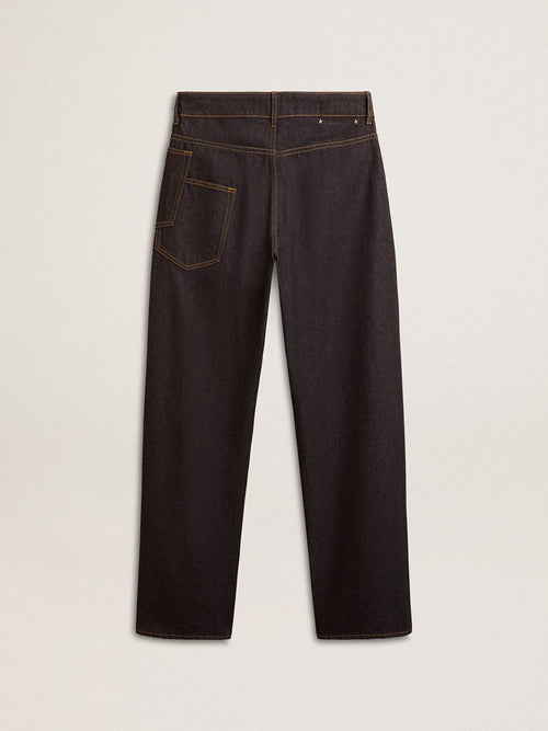 Men's dark blue wide-leg jeans in one-wash denim