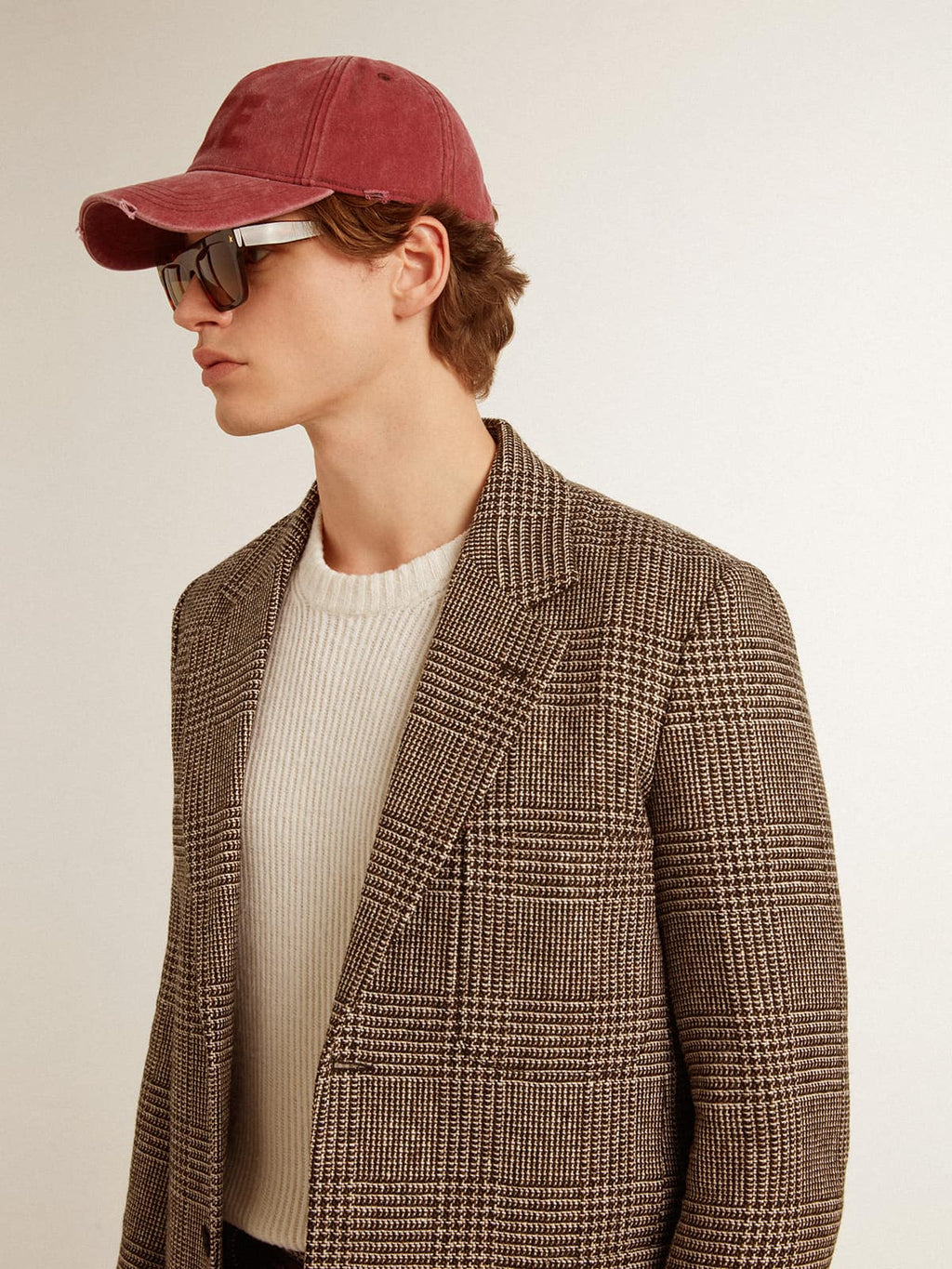 Gray single-breasted blazer for men in houndstooth wool